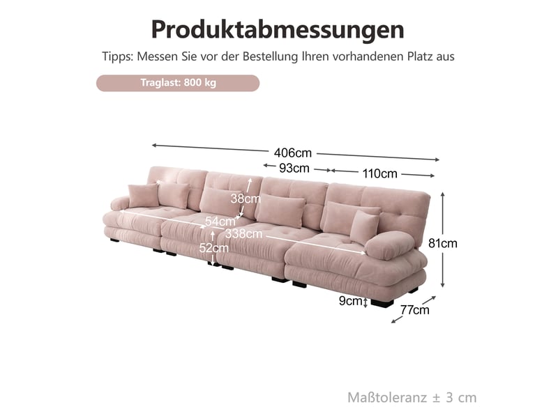  Canapé d'angle convertible modenvie 4 places modulaire en chenille rose 406 x 77 x 81 cm  - Conforama C