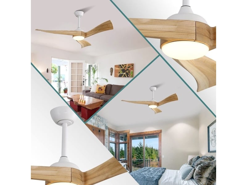  Ventilateur de plafond - avec télécommande et moteur réversible - metal &amp; wood - blanc - 132 x 132 x 42 cm - installation au plafond - salon et chambre EU-KBS-52K012-WH-DC-YM-60-W - Conforama C