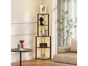 Lampadaire sur pied salon, lampadaire avec étagères d'angle à 4 niveaux, luminosité réglable, noir, 55,5 x 39,5 x 163 cm