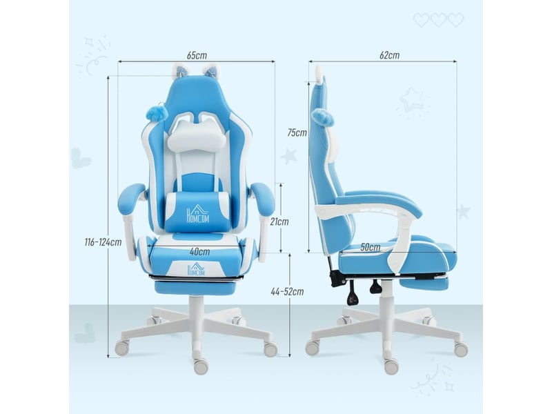  Chaise gaming larum reclinable repose-pieds coussins cuir synthétique blanc rose  - Conforama E