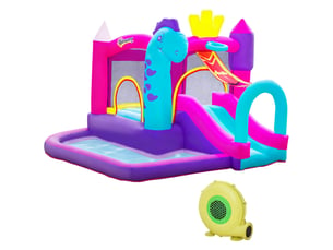 Château gonflable toboggan trampoline piscine panier, jusqu'à 3 enfants +3 ans, souffleur 350w + sac, 300×270×200 cm, multicolore