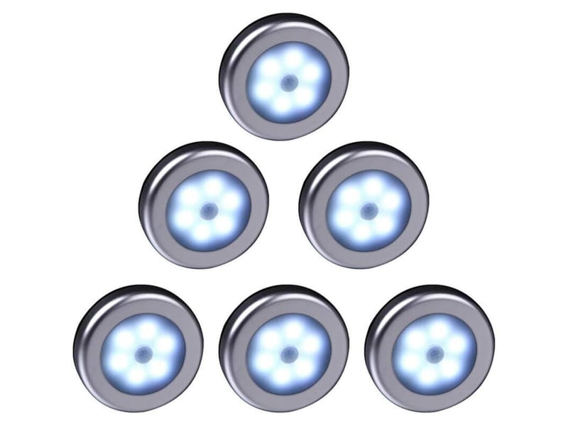  Lampe led sans fil avec détecteur de mouvement pour placard, escalier, couloir, cuisine, chambre à coucher (6pcs) (coquille d'argent (lumière blanche)  - Conforama E