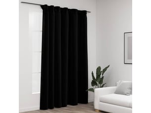 Rideau occultant, rideau black-out d'aspect de lin avec crochets noir 290x245 cm cf43972