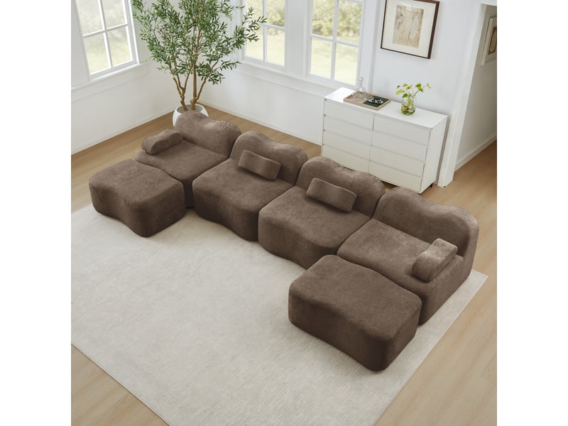  Canapé d'angle modulaire 4 places avec assise profonde et modules flexibles en velours marron  - Conforama D