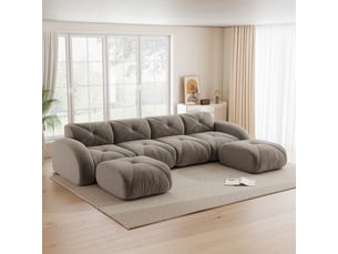 Canapé d'angle, canapé modulable : sans montage, sans cadre, base antidérapante, taupe, 4 places, en tissu, forme u
