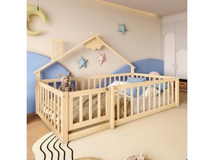 Lit cabane 90x190 cm <strong>RAUMIO</strong>  <strong></strong> coloris naturel