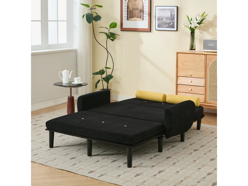 Fauteuil relax noir en velours côtelé avec coffre de rangement et dossier ajustable pour salon moderne - Conforama R