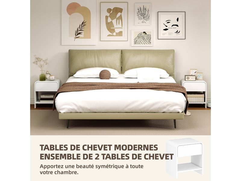  Lot de 2 tables de chevet, 40 x 35 x 45 cm, table d'appoint moderne avec compartiment ouvert et tiroir, blanc  - Conforama A
