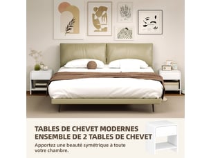 Lot de 2 tables de chevet, 40 x 35 x 45 cm, table d'appoint moderne avec compartiment ouvert et tiroir, blanc