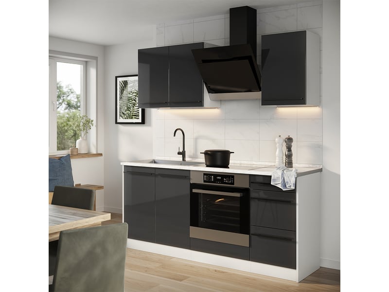 Vicco cuisine, anthracite haute brillanceblanc, 180cm sans plan de travail - Conforama C
