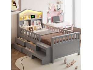 Lit avec rangement 90x200 cm <strong>OKWISH</strong> <strong></strong> coloris gris