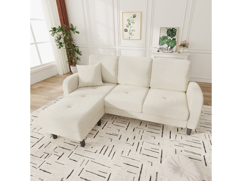  Canapé d'angle, canapé modulable, en lin, 166 x 118 x 77 cm, 3 places, pour intérieur, mobilier pour espace de vie  - Conforama C