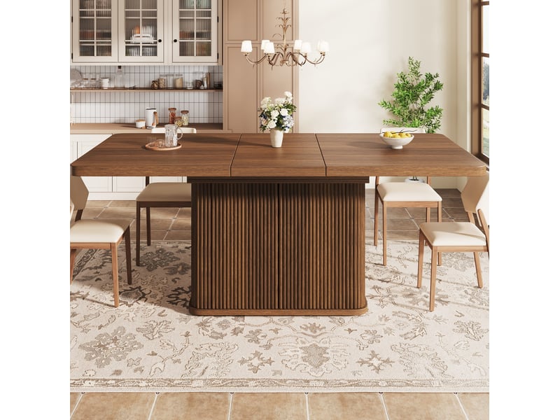  Table à manger extensible 140180x80x76.5 cm avec rangement, effet bois brun foncé  - Conforama D