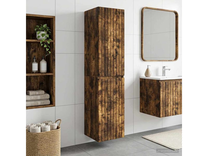 Cabinet salle de bain mural, meuble de rangement chêne fumé 33x34.5x160 cm shl7492 - Conforama B