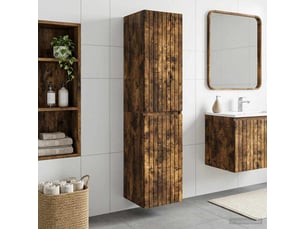 Cabinet salle de bain mural, meuble de rangement chêne fumé 33x34.5x160 cm shl7492