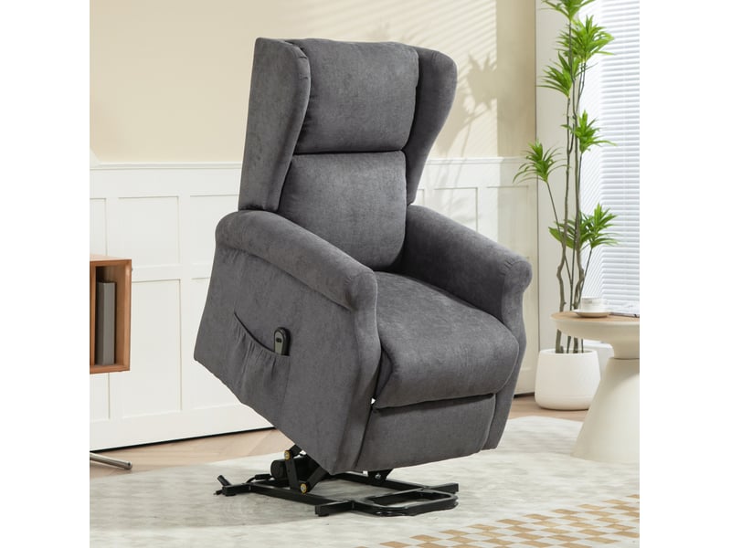 Fauteuil releveur électrique avec fonction inclinable, poche latérale et télécommande en bois gris foncé - Conforama B
