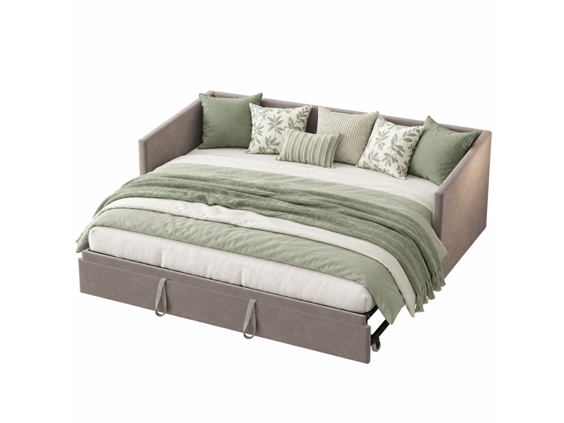 Lit gigogne 2 places 90180 x 200 cm ,lit capitonné avec sommier à lattes, extensible, cadre de lit convertible, lit banquette, tissu en velours, gris, matelas non inclus - Conforama A