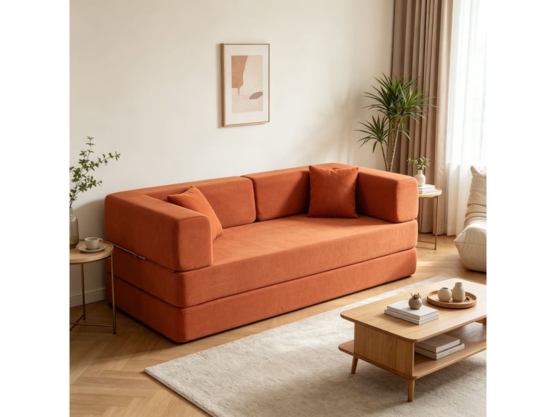Canapé convertible 2 places 200x100x70 cm – orange – couchage d'appoint pliable pour salon et studio - Conforama B