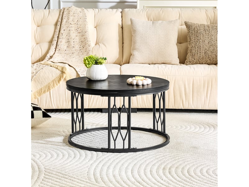  Table basse 70x70x40,5 cm, style contemporain, meuble d'appoint, aménagement salon, pour salon, en mdf et métal, noir  - Conforama D