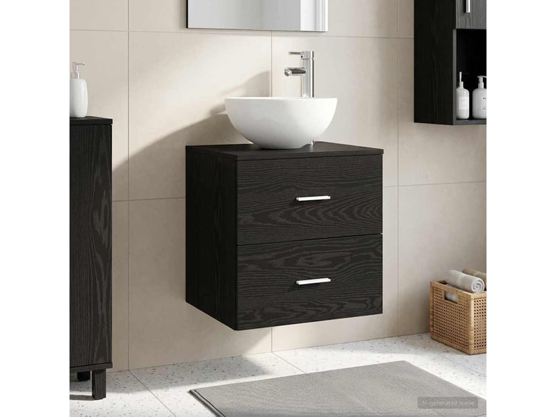 Vanité de lavabo mural, meuble de rangement chêne noir 49.5x41x64.5 cm - Conforama B