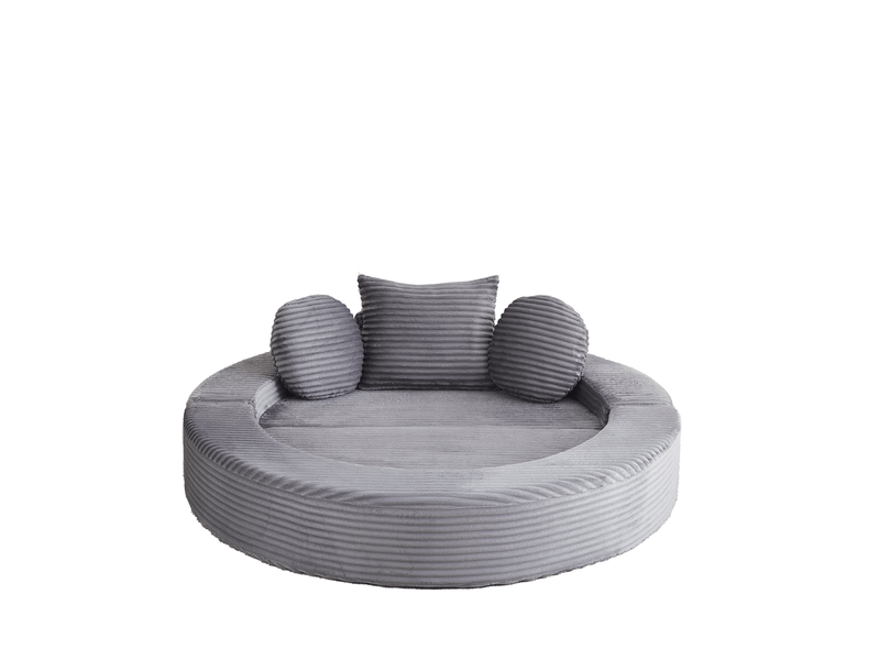 Canapé convertible 4-en-1 180 x 92 cm – gris – velours côtelé, lit de jour rond avec 3 coussins - Conforama D
