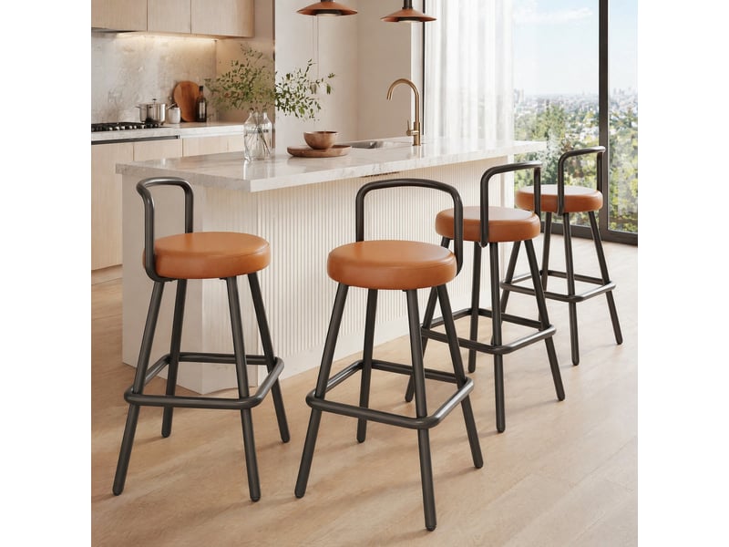  Lot de 4 tabourets de bar,37x37x90,5 cm,avec dossier,similicuir,marron  - Conforama B