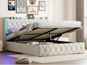Lit coffre 160x200 cm <strong></strong> <strong></strong> coloris beige