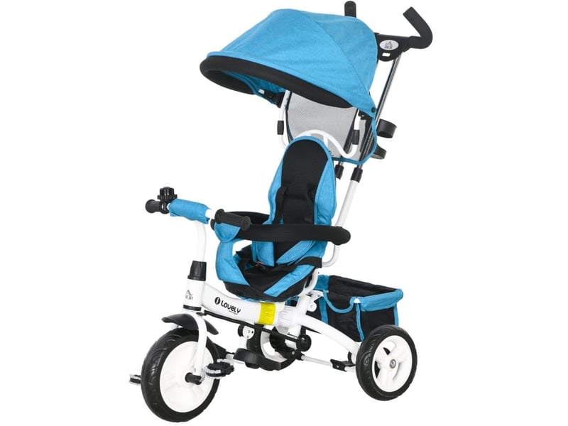  Tricycle enfant evolutif confort securite avec canopy et guidage parent bleu homvra  - Conforama A