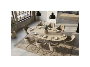 Table de salle à manger avelis ovale 220 cm en céramique beige et métal marron style contemporain