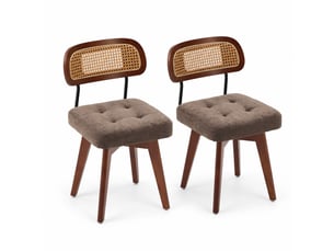 Lot de 2 chaises pivotantes 360° rotin et chenille marron, h77 cm