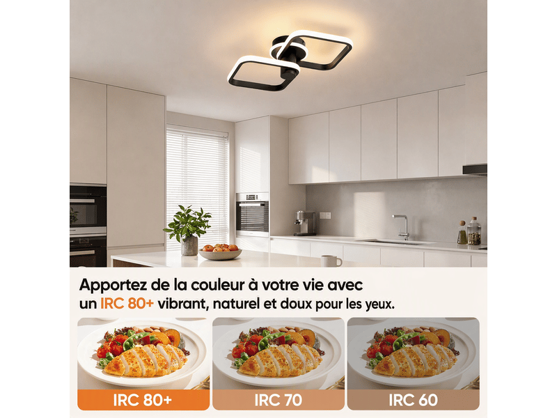  Plafonnier led double cadre orientable 350°, l46 x w27 x h12,5 cm, lampe de plafond 34 w 1895 lm, noir sable, 3000 k, salon, chambre, bureau  - Conforama E