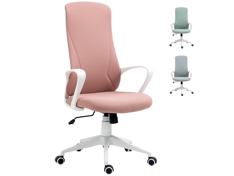 Chaise de bureau pivotante rose avec accoudoirs dossier haut réglable en hauteur et fonction basculante dimensions 62x56x110-119,5 cm - Conforama A