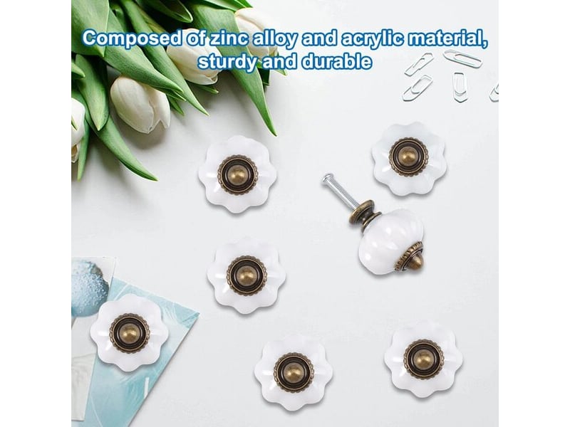  10 unités de boutons de meubles, blancs, ronds, 30 mm, style vieilli  - Conforama B
