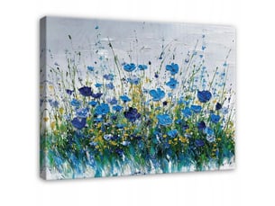 Tableau décoration murale impression sur toile fleurs aquarelle bleu - 60x40 cm - tableau décoration murale chambre et salon