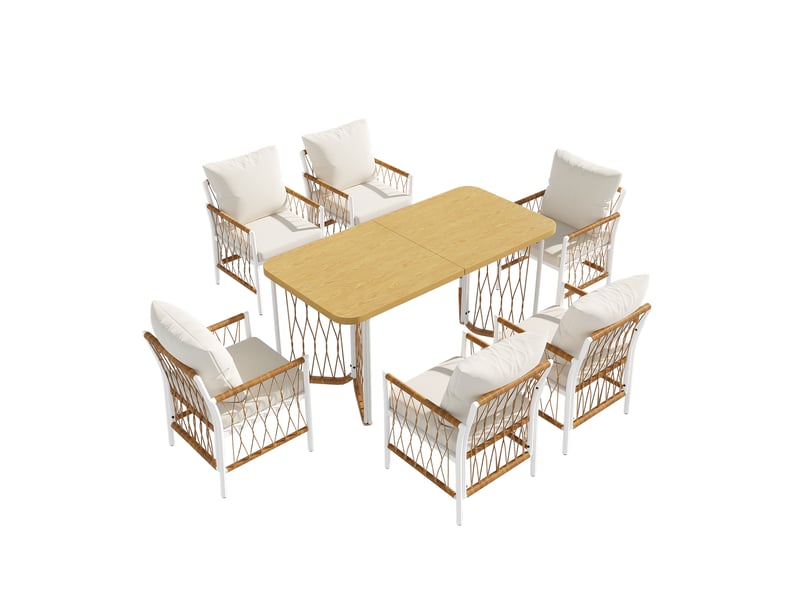  Ensemble de salon de jardin moderne, canapé, fauteuils, coussins, structure en fer  - Conforama D