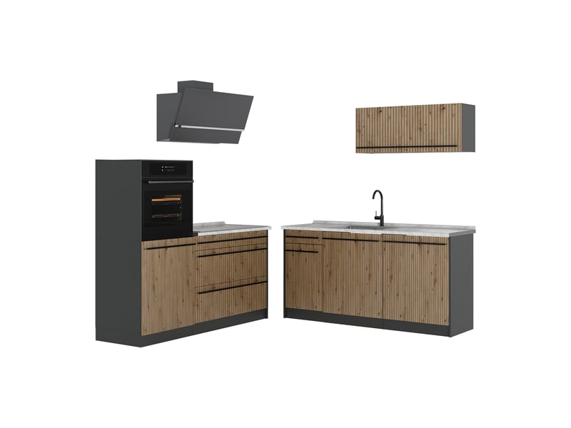 Vicco cuisine, chêne artisananthracite, 160cm plan de travail marbre - Conforama A