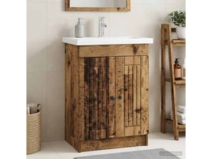 Armoire sous évier de salle de bain, meuble de rangement bois ancien shl6154