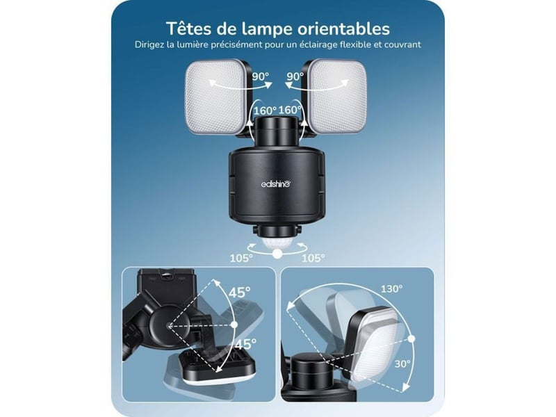  Projecteur led exterieur detecteur de mouvement 2 tetes ajustables 900 lm 6500 k ip44 370618_AADAW90517_6_DROPFR - Conforama B