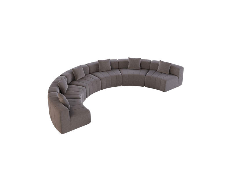  Canapé modulable tcqpz 6 places semi-circulaire en chenille gris 444,5 x 222 x 73,6 cm  - Conforama A