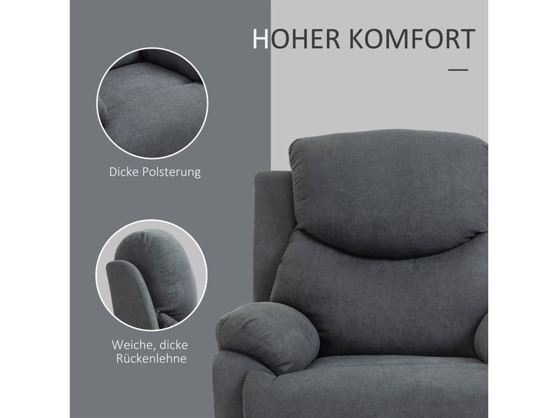 Fauteuil relax inclinable à 150 degrés, gris foncé aspect lin, avec accoudoirs, pour salon et bureau - Conforama E