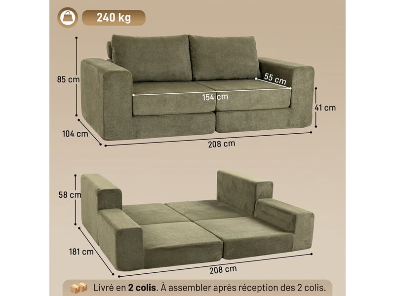  Canapé convertible 2 places 2 oreillers vert  - Conforama C
