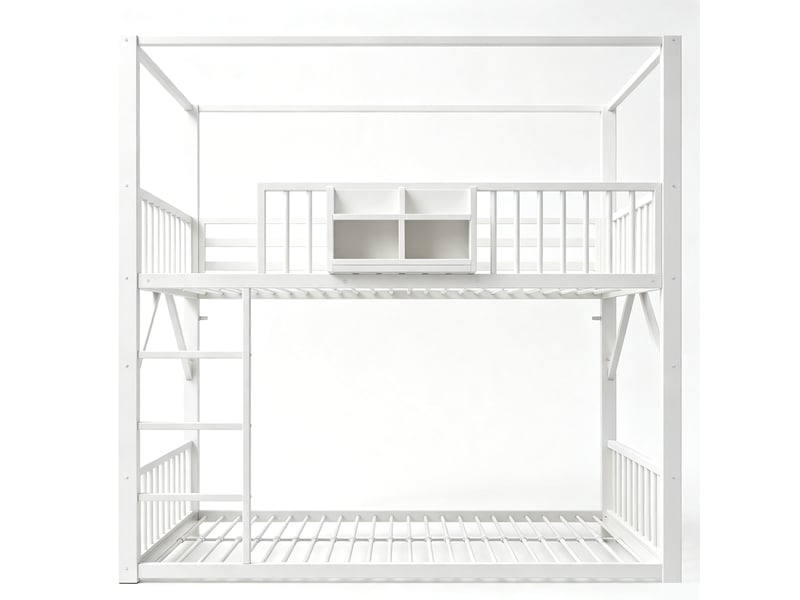  Lit superposé métal 90x200 cm pour enfant et ado, structure simple gain de place avec toit, lit superposé moderne blanc  - Conforama A