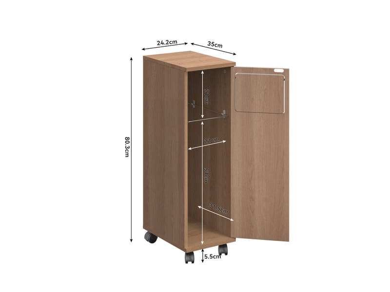  Meuble poubelle mobile 24,2 x 35,1 x 80,2 cm naturel mdf, 1 porte avec support pour sac et roulettes  - Conforama C