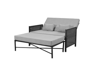 Mobilier de jardin 2 personnes, canapé de jardin, lit de repos extérieur, dossier réglable (5 niveaux), repose-pieds rétractable, gris