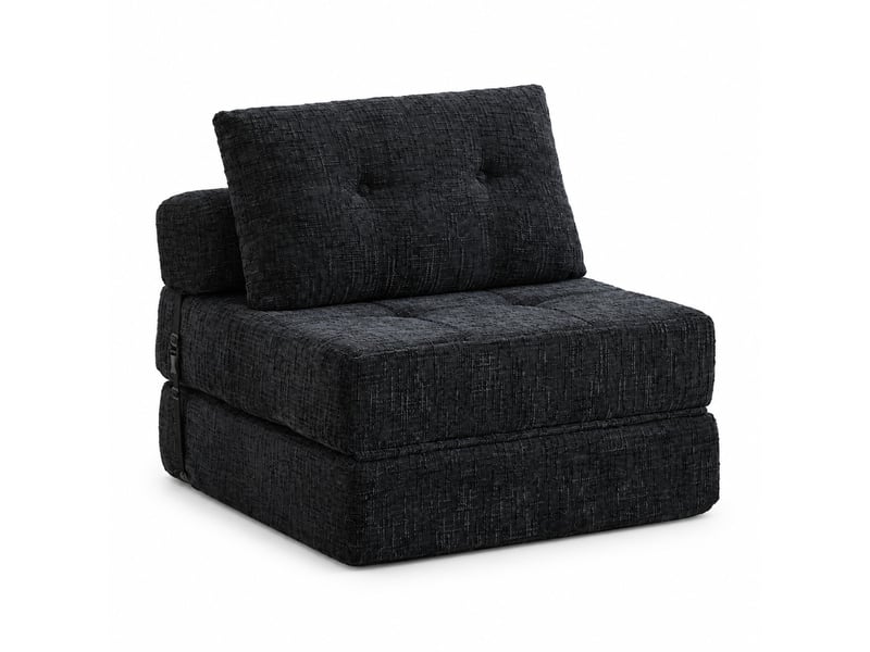 Canapé droit 79x79x57 cm, coussin, canapé simple, pour salon, chambre et bureau, confort doux, tissu chenille, noir  - Conforama A