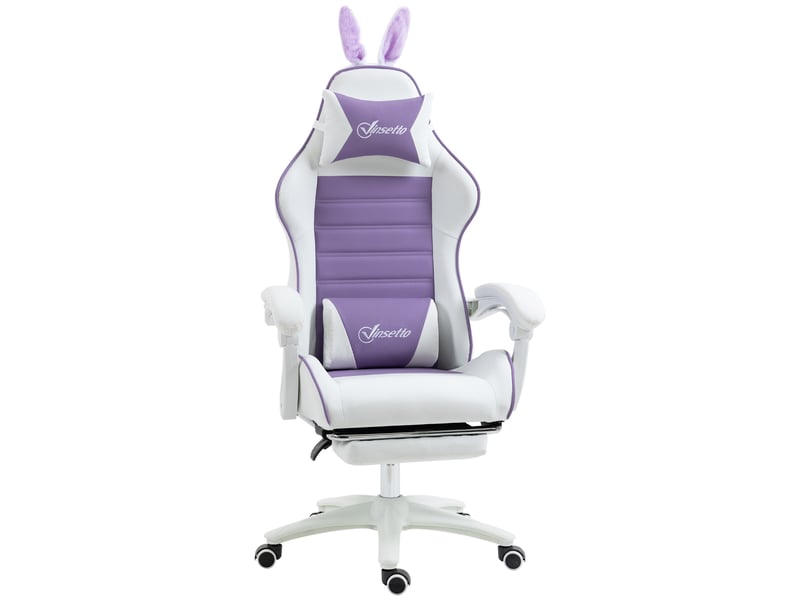  Fauteuil de jeu avec oreilles de lapin, repose-pieds, coussins, inclinable et hauteur réglable, violet  - Conforama A