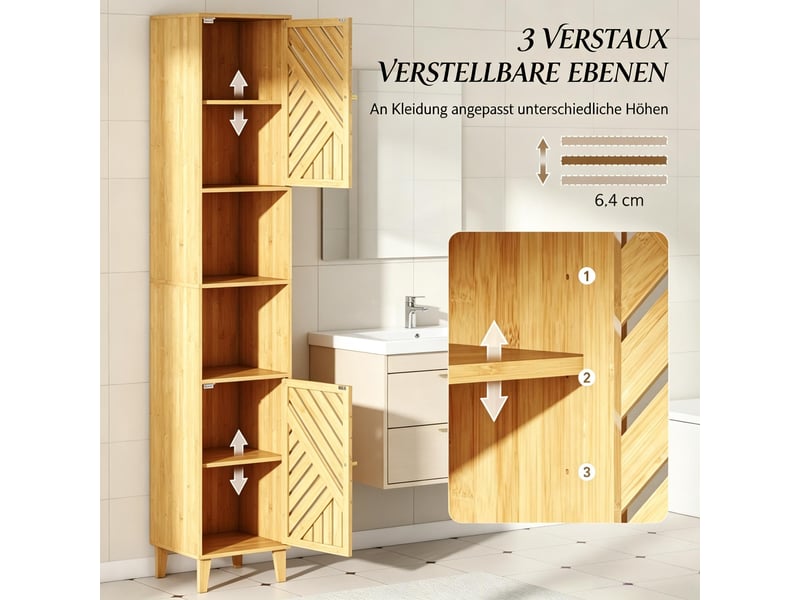  Colonne de rangement 32x30x170 cm bambou effet bois naturel avec portes  - Conforama D