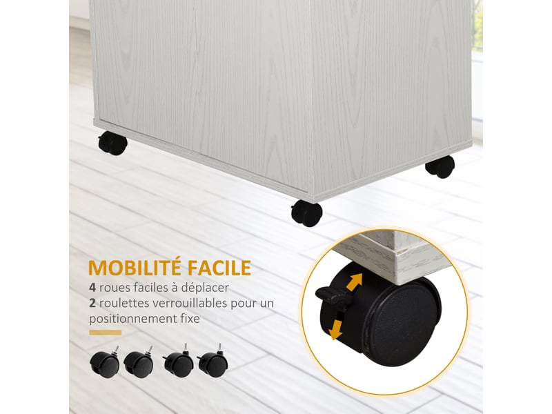  Chariot desserte micro-ondes placard 2 portes - blanc - dim. 60,4l x 40,3l x 97h cm  - Conforama R