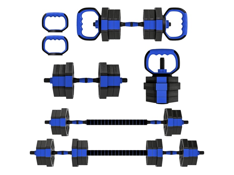  Kit de musculation multifonction 6 en 1, 20 kg au total, en plastique et sable, 125 x 18 x 18 cm, bleu  - Conforama A