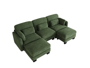 Canapé modulable en u 3 places modenvie en chenille vert avec 2 ottomans 253 x 143 x 88 cm